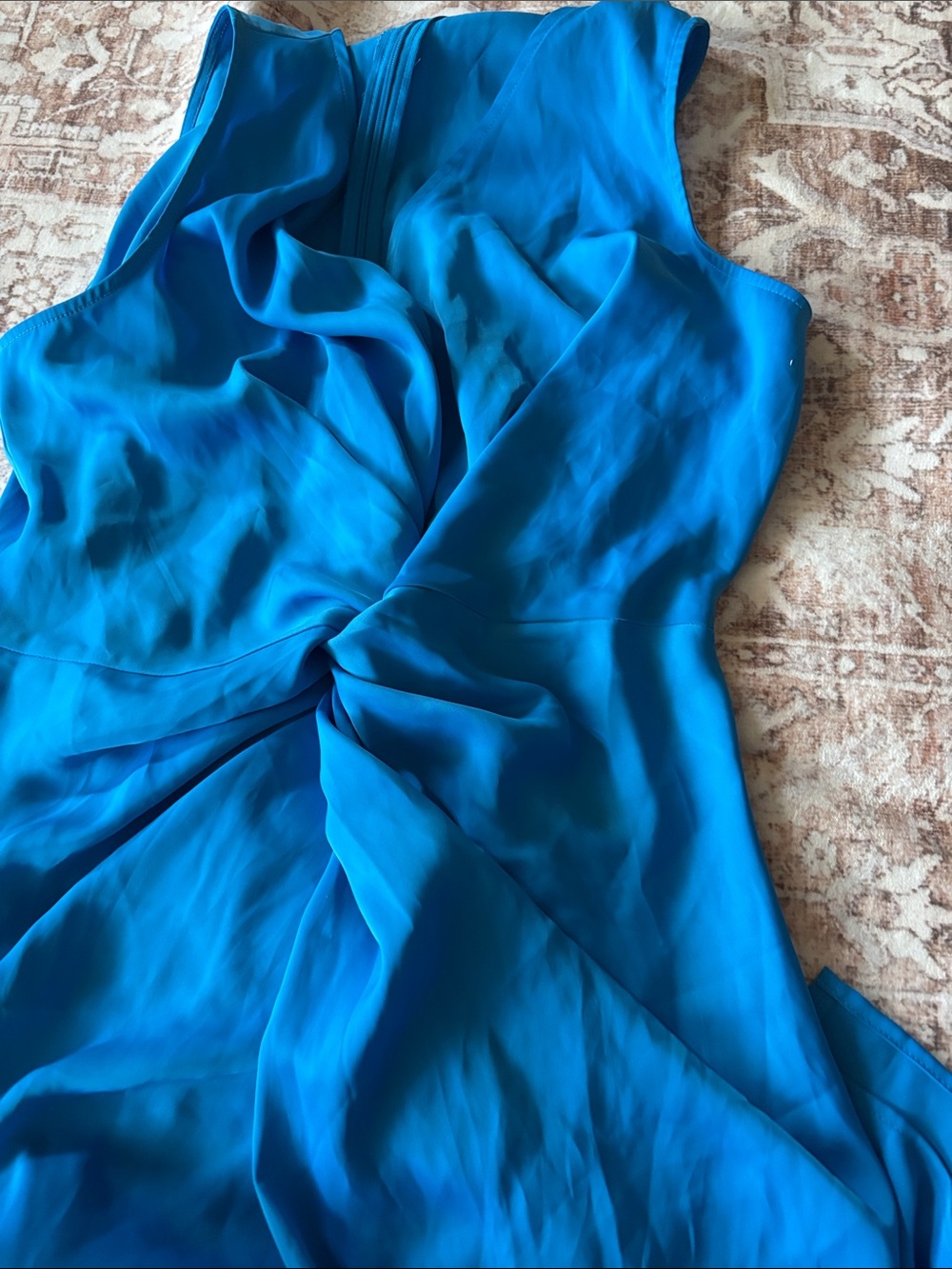 Bright Teal Twist-Front Sleeveless Dress